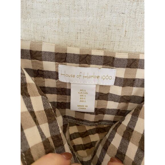 House of Harlowe 1960 Brown Gingham Check Ruched Sheath Midi Slip Dress - L - Picture 6 of 16